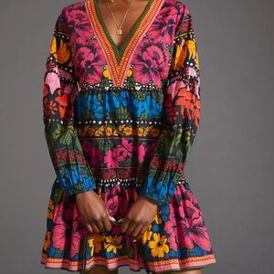 Farm x Anthropologie V-Neck Puff-Sleeve Mini Dress.  NEVER WORN -NEW!  Size L